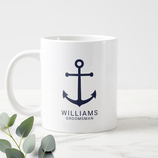 Nautical Navy Blue Anchor Personalized Groomsmen C Grote Koffiekop