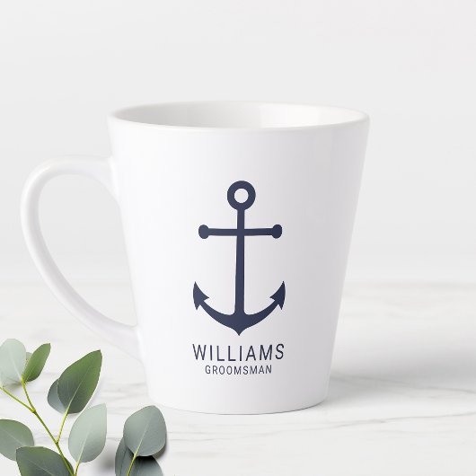 Nautical Navy Blue Anchor Personalized Groomsmen C Latte Mok