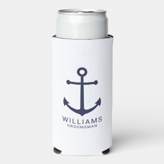 Nautical Navy Blue Anchor Personalized Groomsmen C Seltzer Blikjeskoeler (Seltzer Voorkant)
