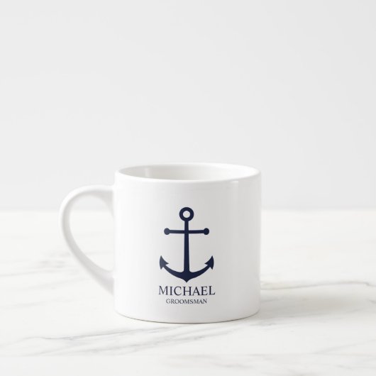 Nautical Navy Blue Anchor Personalized Groomsmen Espresso Kop (Links)