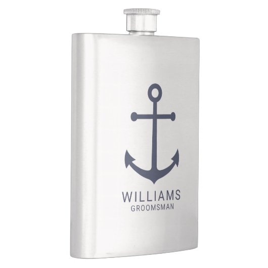 Nautical Navy Blue Anchor Personalized Groomsmen Flacon (Rechts)