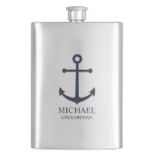 Nautical Navy Blue Anchor Personalized Groomsmen Flacon (Voorkant)