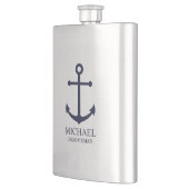 Nautical Navy Blue Anchor Personalized Groomsmen Flacon (Links)