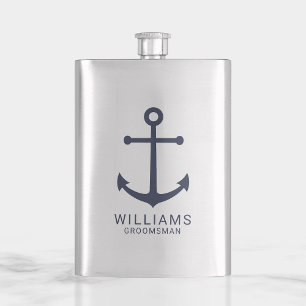 Nautical Navy Blue Anchor Personalized Groomsmen Flacon