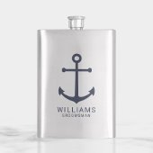 Nautical Navy Blue Anchor Personalized Groomsmen Flacon
