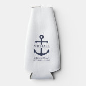 Nautical Navy Blue Anchor Personalized Groomsmen Flesjeskoeler (Voorkant)