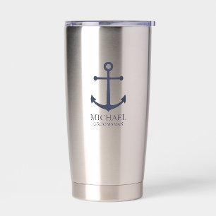 Nautical Navy Blue Anchor Personalized Groomsmen Geïsoleerde Drinkbeker