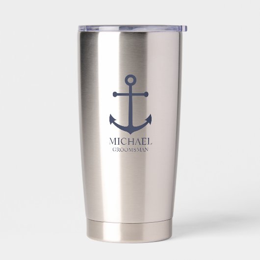 Nautical Navy Blue Anchor Personalized Groomsmen Geïsoleerde Drinkbeker (Links)