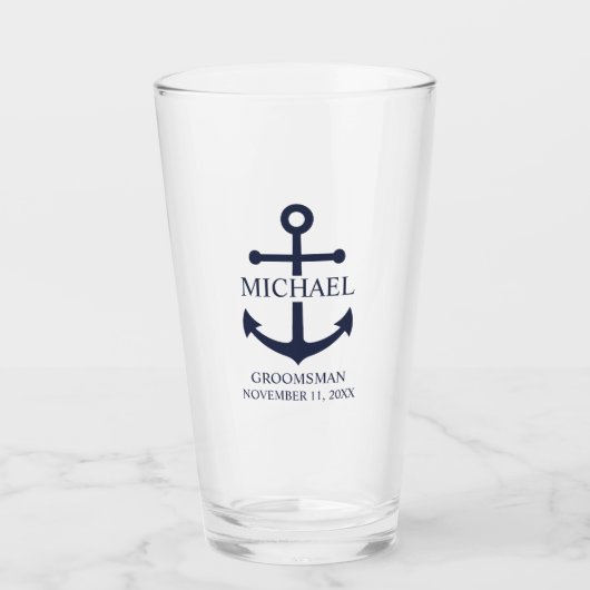 Nautical Navy Blue Anchor Personalized Groomsmen Glas (Voorkant)