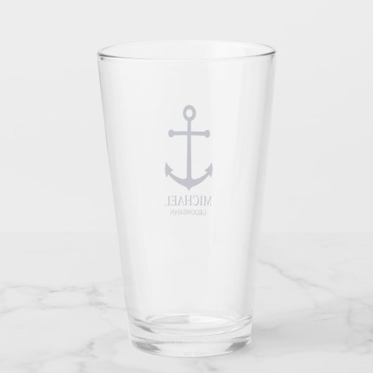 Nautical Navy Blue Anchor Personalized Groomsmen Glas (Achterkant)