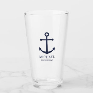 Nautical Navy Blue Anchor Personalized Groomsmen Glas
