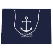 Nautical Navy Blue Anchor Personalized Groomsmen Groot Cadeauzakje (Voorkant)