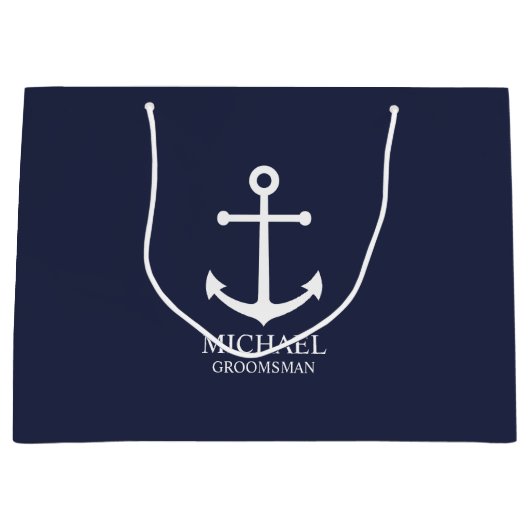 Nautical Navy Blue Anchor Personalized Groomsmen Groot Cadeauzakje (Voorkant)