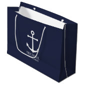 Nautical Navy Blue Anchor Personalized Groomsmen Groot Cadeauzakje (Voorkant Gekanteld)