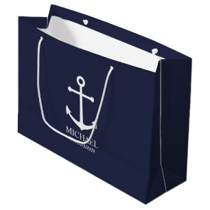 Nautical Navy Blue Anchor Personalized Groomsmen Groot Cadeauzakje