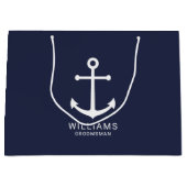 Nautical Navy Blue Anchor Personalized Groomsmen Groot Cadeauzakje (Voorkant)