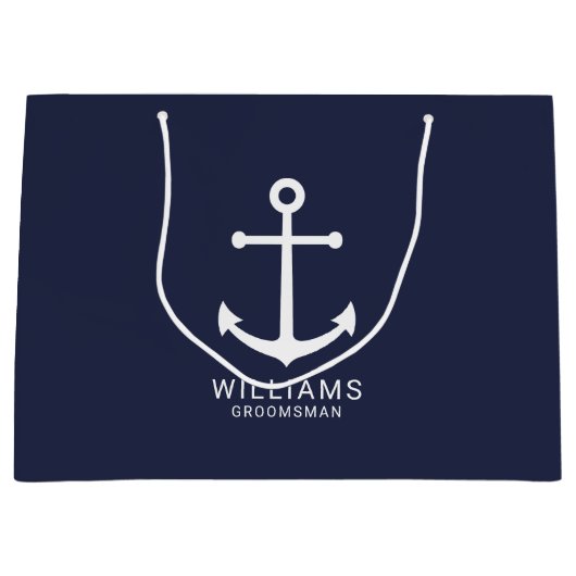 Nautical Navy Blue Anchor Personalized Groomsmen Groot Cadeauzakje (Voorkant)