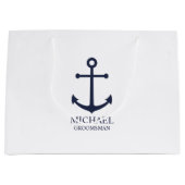Nautical Navy Blue Anchor Personalized Groomsmen Groot Cadeauzakje (Voorkant)