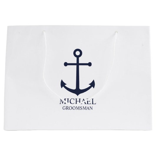 Nautical Navy Blue Anchor Personalized Groomsmen Groot Cadeauzakje (Voorkant)