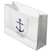 Nautical Navy Blue Anchor Personalized Groomsmen Groot Cadeauzakje (Voorkant Gekanteld)