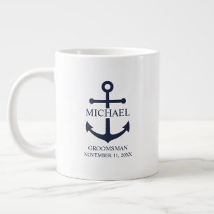 Nautical Navy Blue Anchor Personalized Groomsmen Grote Koffiekop