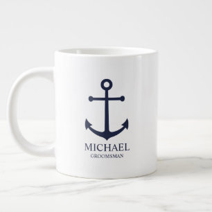Nautical Navy Blue Anchor Personalized Groomsmen Grote Koffiekop