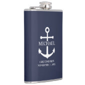 Nautical Navy Blue Anchor Personalized Groomsmen Heupfles (Rechts)