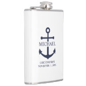 Nautical Navy Blue Anchor Personalized Groomsmen Heupfles (Rechts)