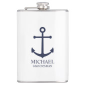 Nautical Navy Blue Anchor Personalized Groomsmen Heupfles (Voorkant)