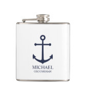 Nautical Navy Blue Anchor Personalized Groomsmen Heupfles (Voorkant)