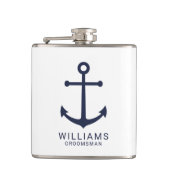 Nautical Navy Blue Anchor Personalized Groomsmen Heupfles (Voorkant)