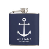 Nautical Navy Blue Anchor Personalized Groomsmen Heupfles (Voorkant)