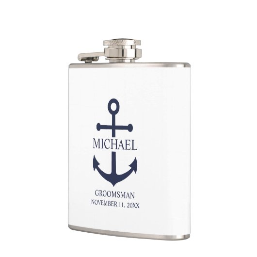 Nautical Navy Blue Anchor Personalized Groomsmen Heupfles (Links)