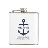 Nautical Navy Blue Anchor Personalized Groomsmen Heupfles (Voorkant)