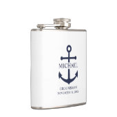 Nautical Navy Blue Anchor Personalized Groomsmen Heupfles (Rechts)