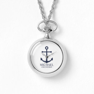 Nautical Navy Blue Anchor Personalized Groomsmen Horloge