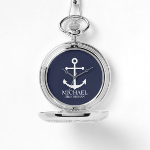 Nautical Navy Blue Anchor Personalized Groomsmen Horloge
