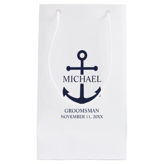 Nautical Navy Blue Anchor Personalized Groomsmen Klein Cadeauzakje (Voorkant)