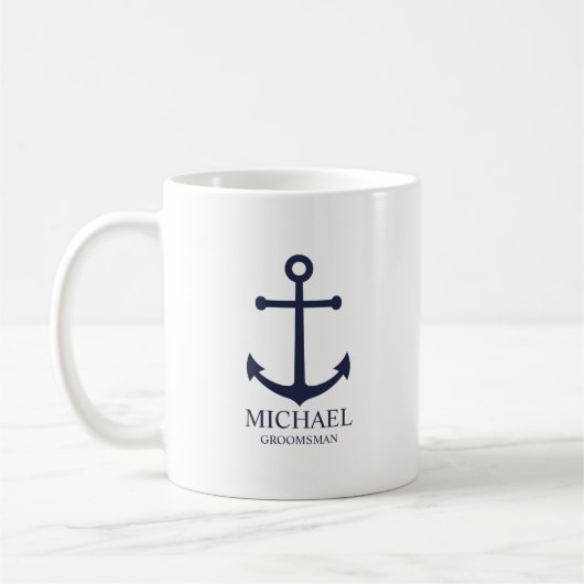 Nautical Navy Blue Anchor Personalized Groomsmen Koffiemok (Links)