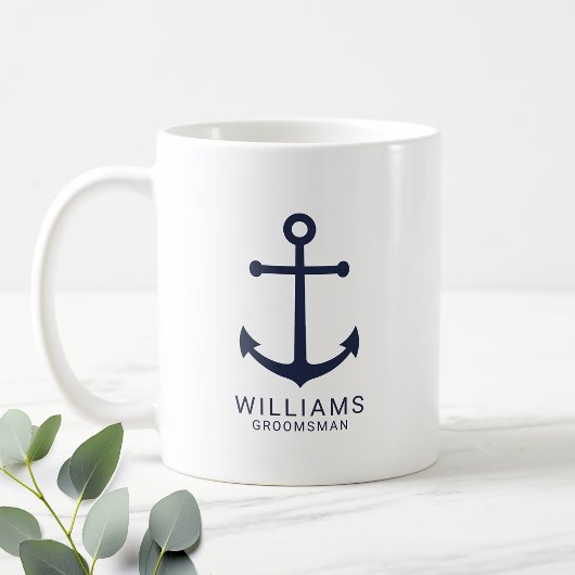 Nautical Navy Blue Anchor Personalized Groomsmen Koffiemok