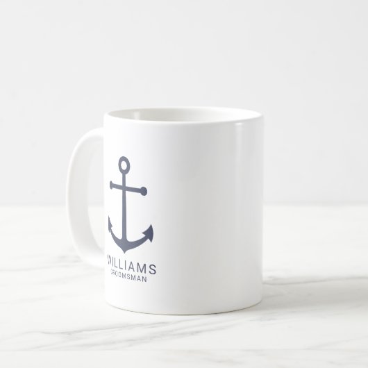 Nautical Navy Blue Anchor Personalized Groomsmen Koffiemok (Voorkant links)