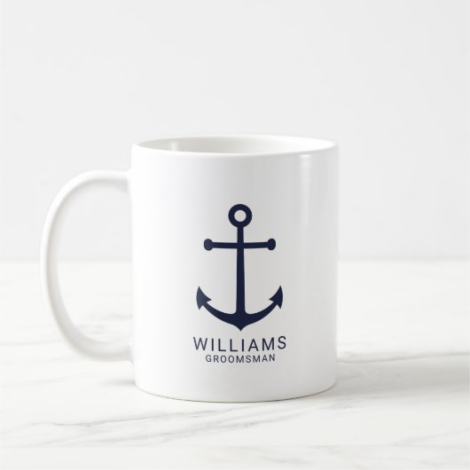 Nautical Navy Blue Anchor Personalized Groomsmen Koffiemok (Links)