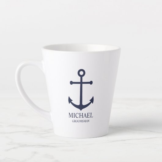 Nautical Navy Blue Anchor Personalized Groomsmen Latte Mok (Links)