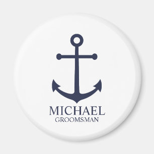 Nautical Navy Blue Anchor Personalized Groomsmen Magneet