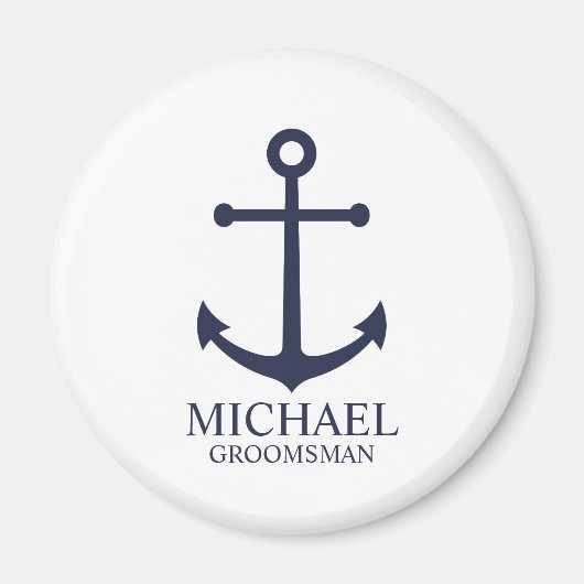Nautical Navy Blue Anchor Personalized Groomsmen Magneet (Voorkant)