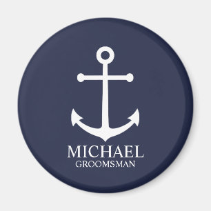Nautical Navy Blue Anchor Personalized Groomsmen Magneet