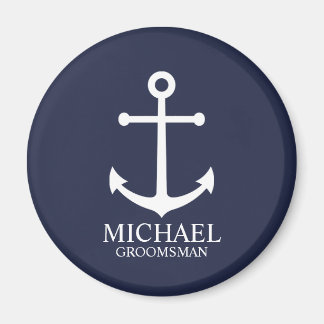 Nautical Navy Blue Anchor Personalized Groomsmen Magneet
