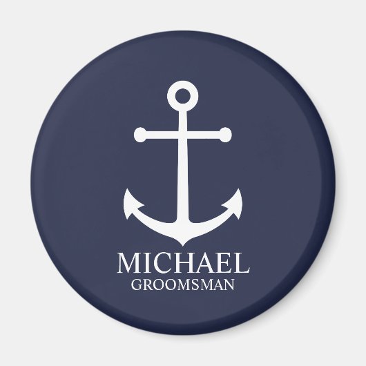 Nautical Navy Blue Anchor Personalized Groomsmen Magneet (Voorkant)