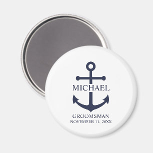Nautical Navy Blue Anchor Personalized Groomsmen Magneet