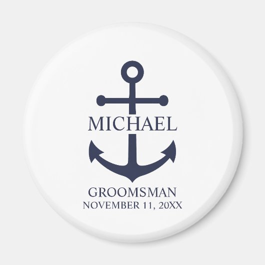Nautical Navy Blue Anchor Personalized Groomsmen Magneet (Voorkant)